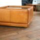 black leather and glass coffee table, vintage design