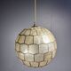 Midcentury mother of pearl Capiz shell & brass sphere large pendant, 1960s