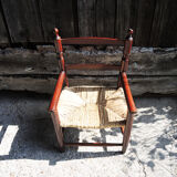 Ancien fauteuil pour enfant en bois & paille