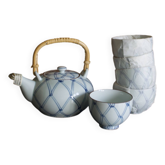 Blue vintage Japanese tea set