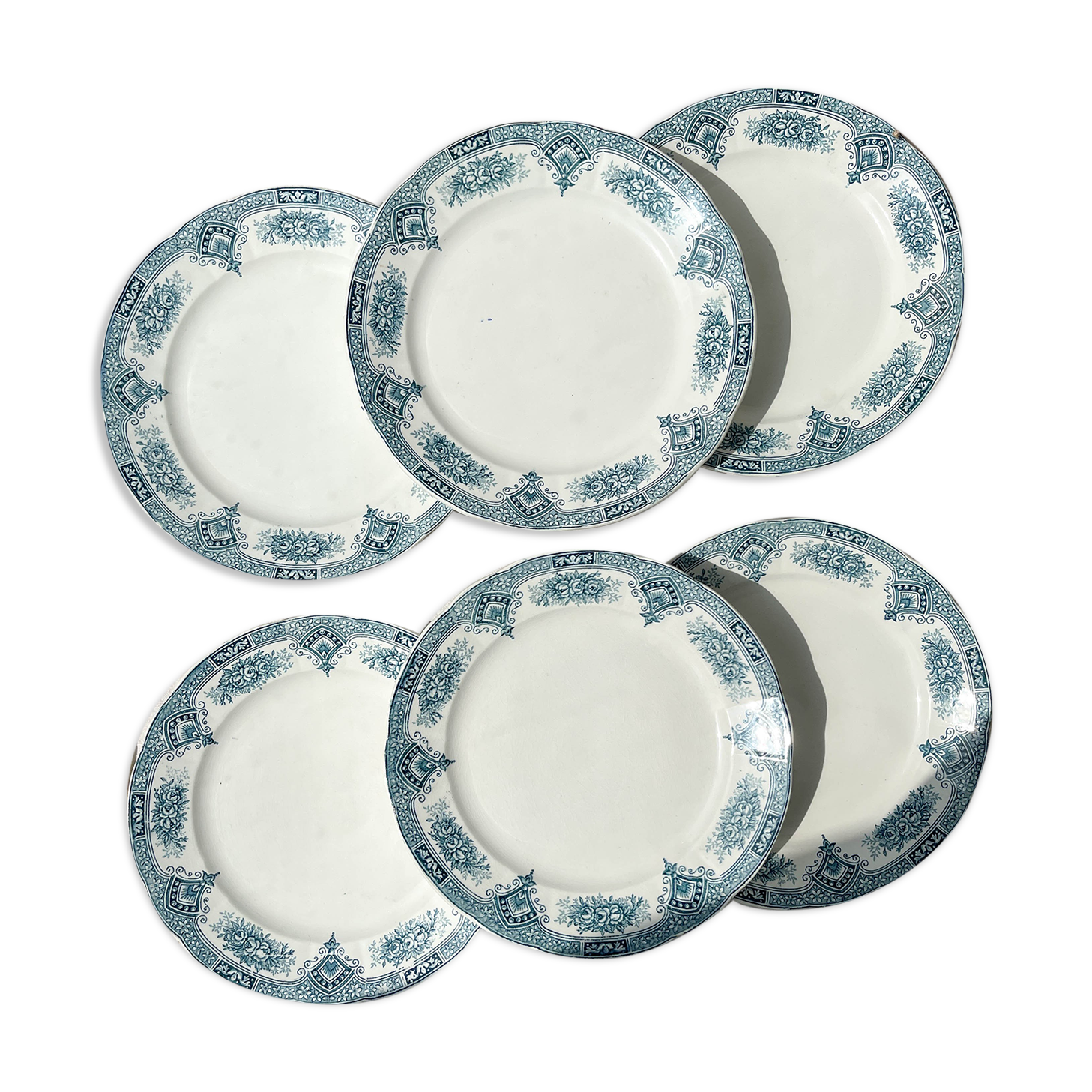 6 vintage flat plates iron earth onnaing model "spring"