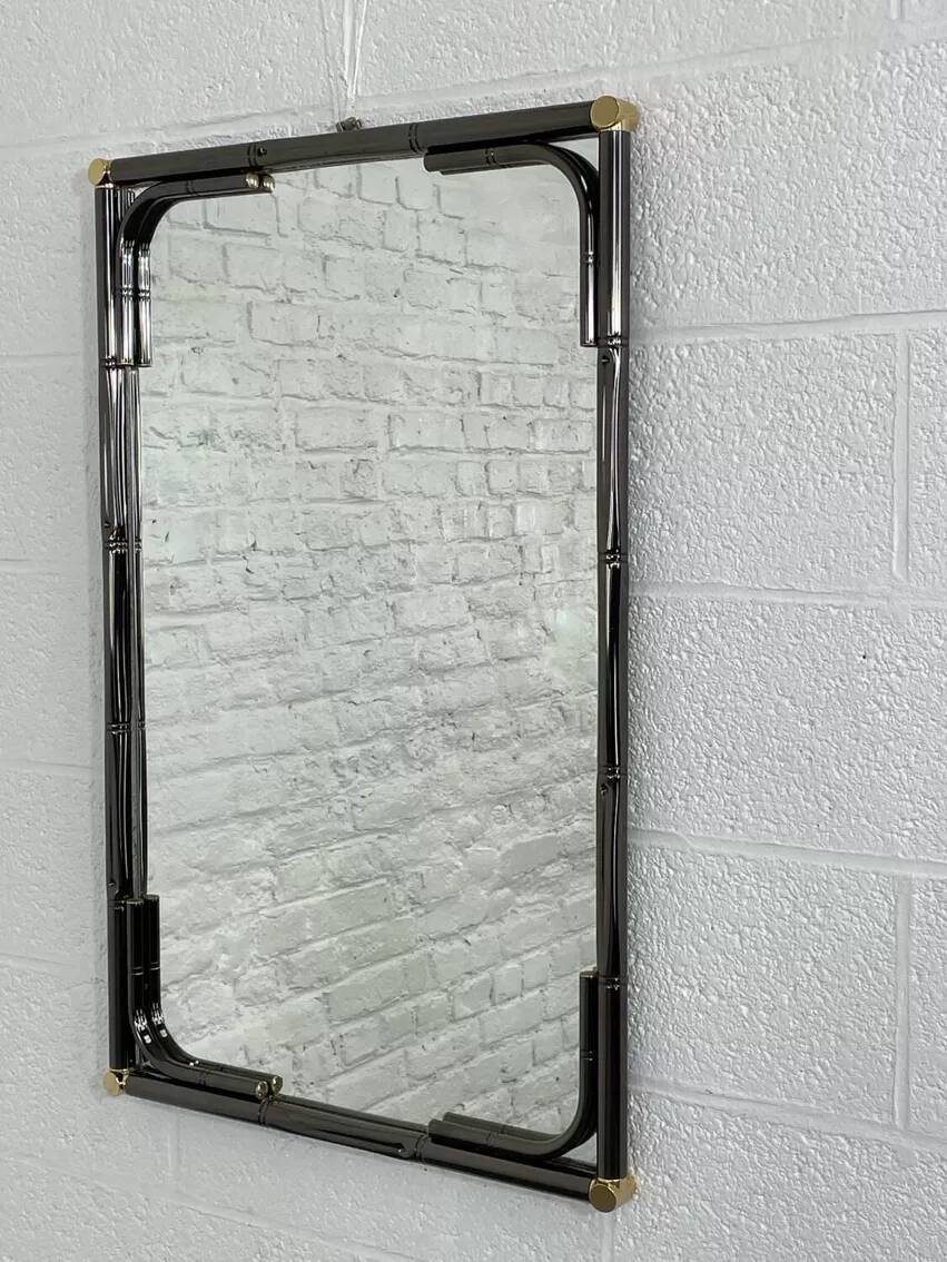 Black metal and brass mirror with gunmetal finish