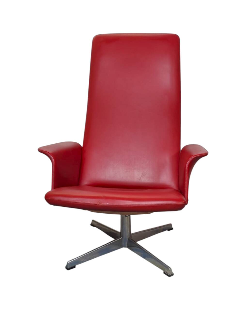 Bodafors-Verken swivel chair in red faux leather, Sweden, 1970s
