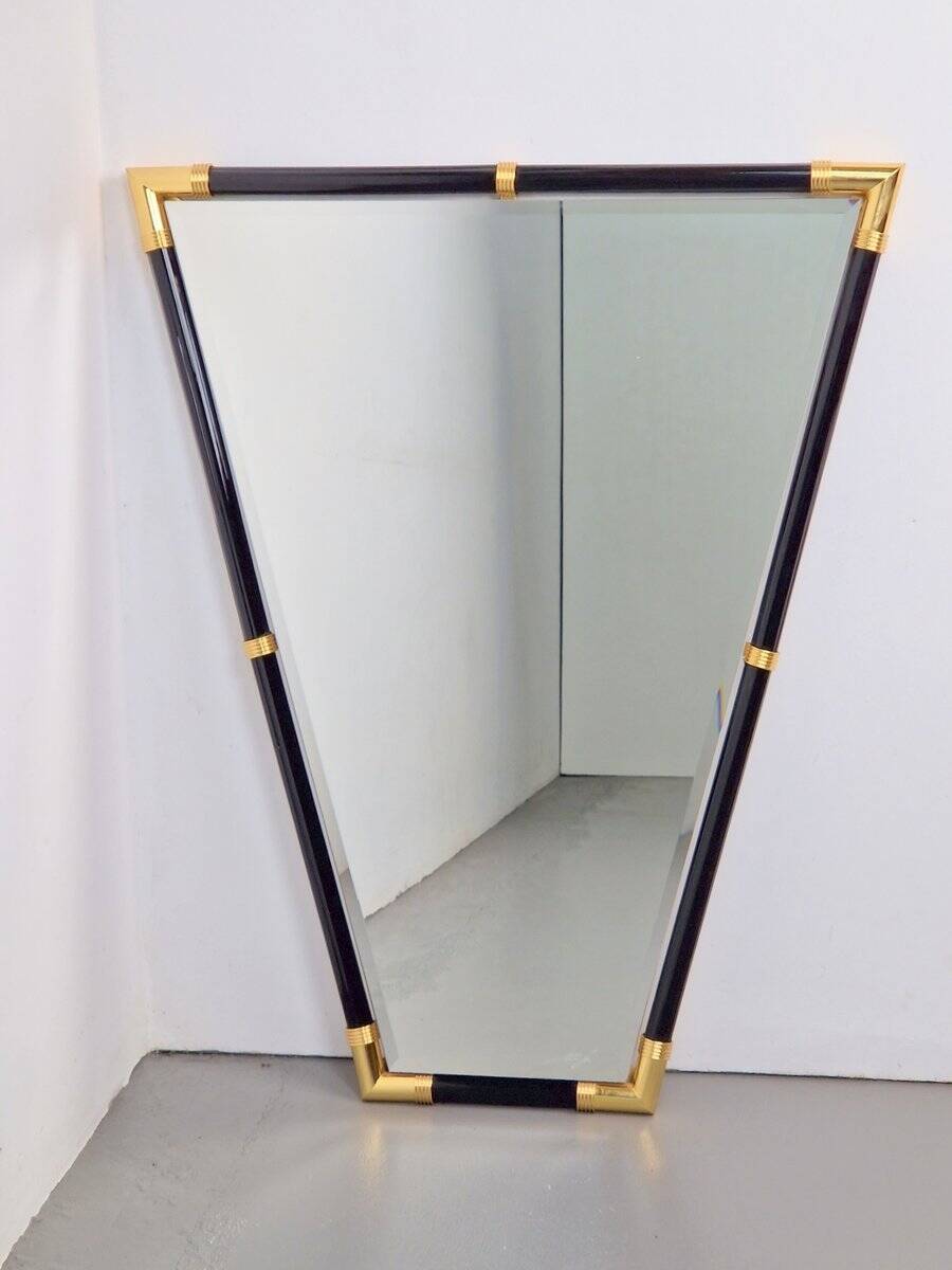 Modern Black Lacquer Metal Triangle Mirror, 1970s