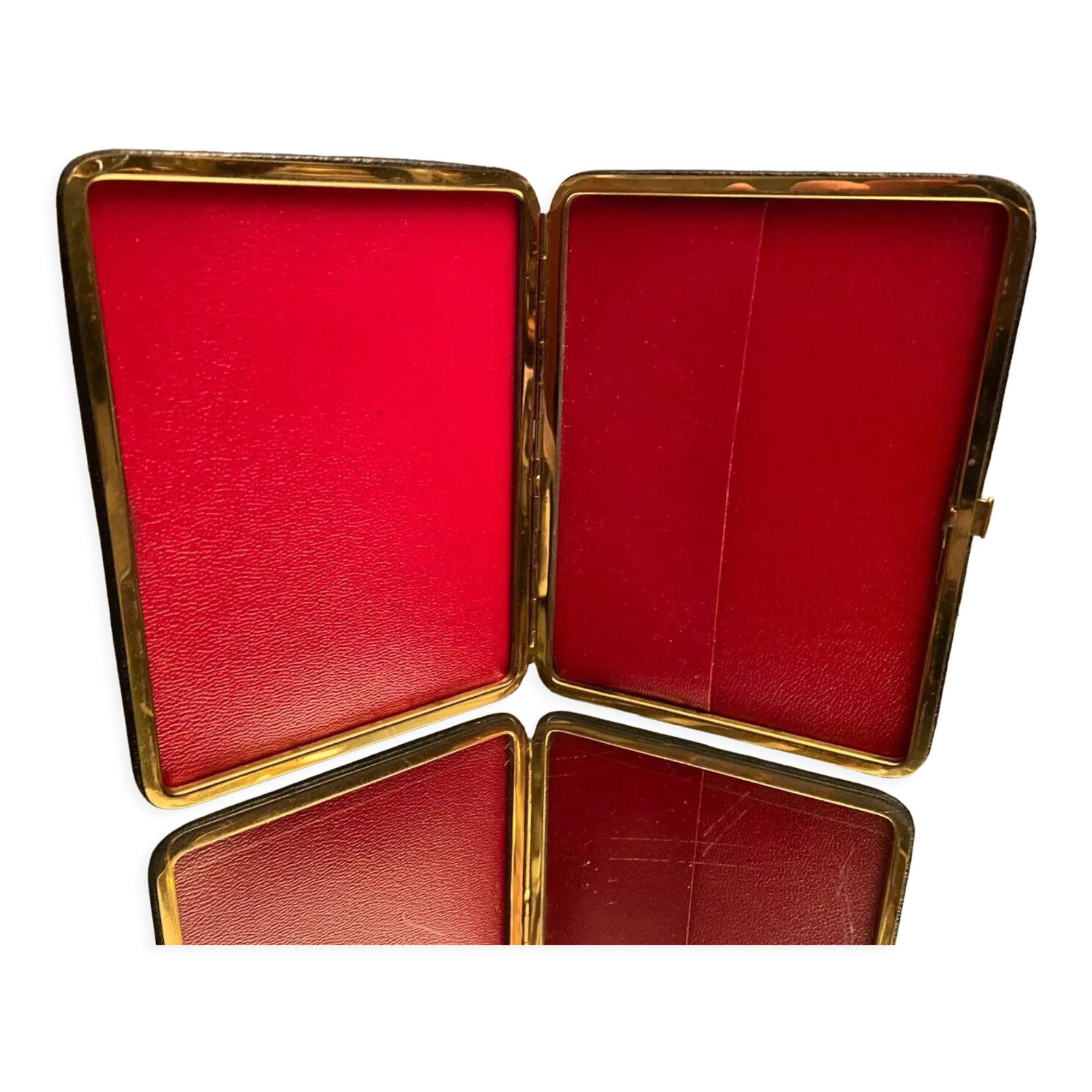 Porte-cartes en cuir noir intérieur rouge nécessaire à courrier de voyage 1950
