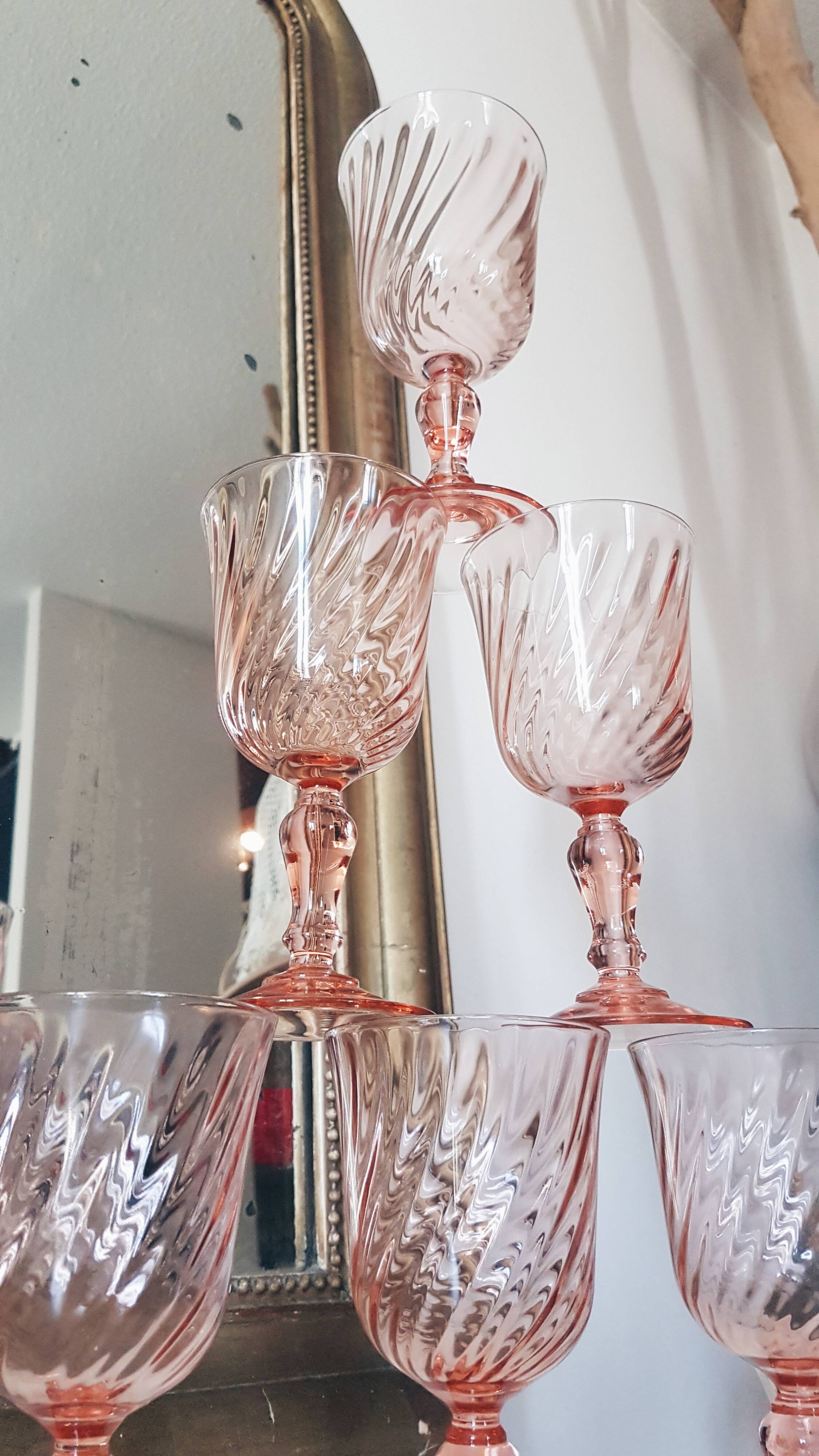 set of 6 red wine glasses pink rosaline luminarc arcoroc 14.5cm vintage