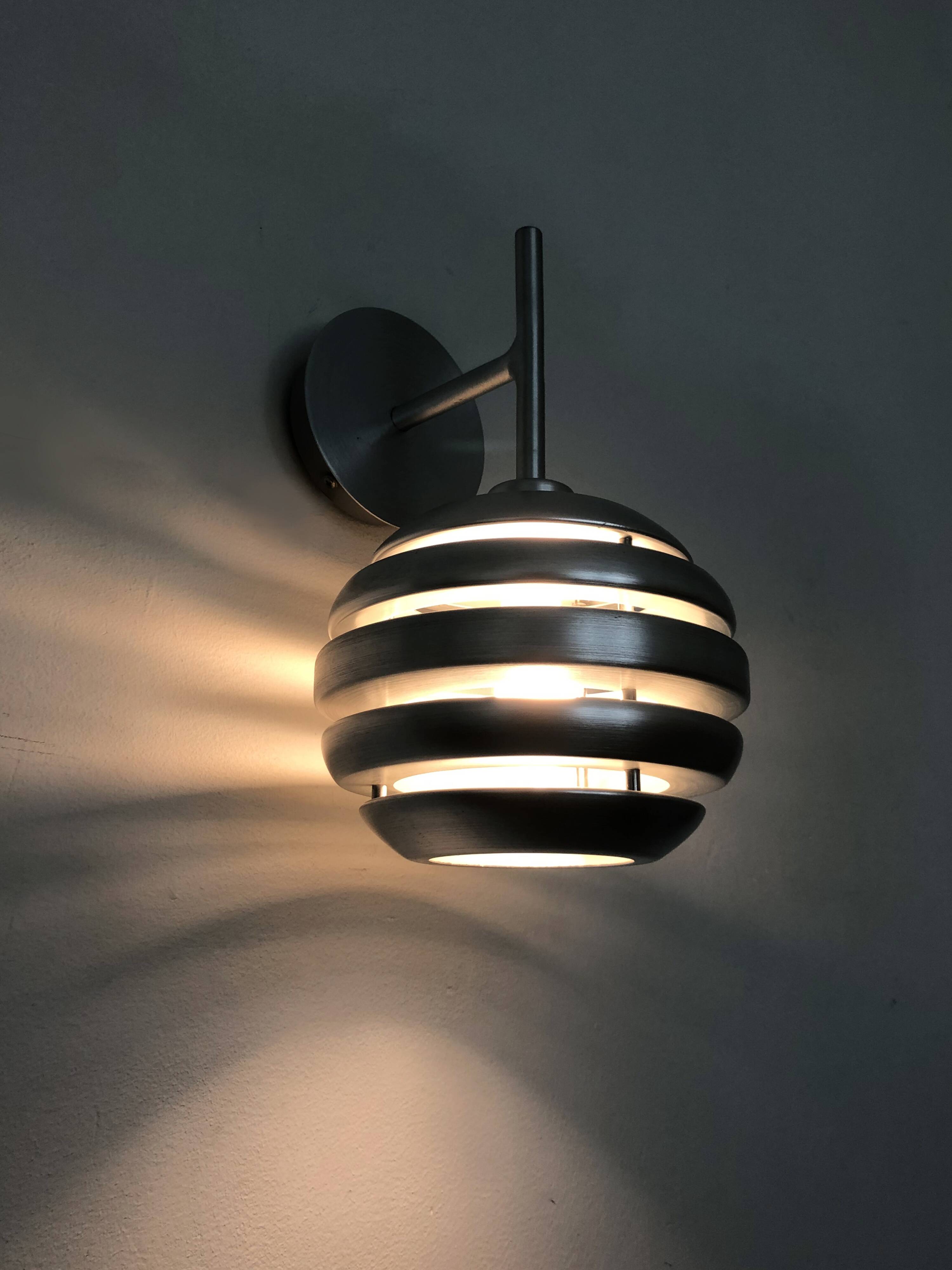 Pair of brushed aluminum Mercury wall lights by Eglo 90s