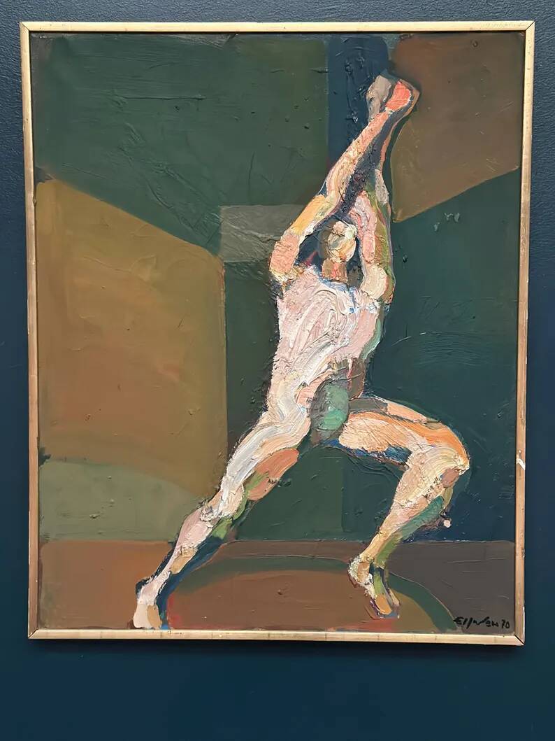 Swedish Oil on Canvas"The Discus Thrower" by Eric Elfvén,vintage and framed