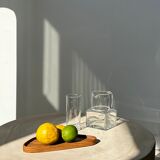 Trio of rounded triangular shaped trays or cups in monoxyl teak