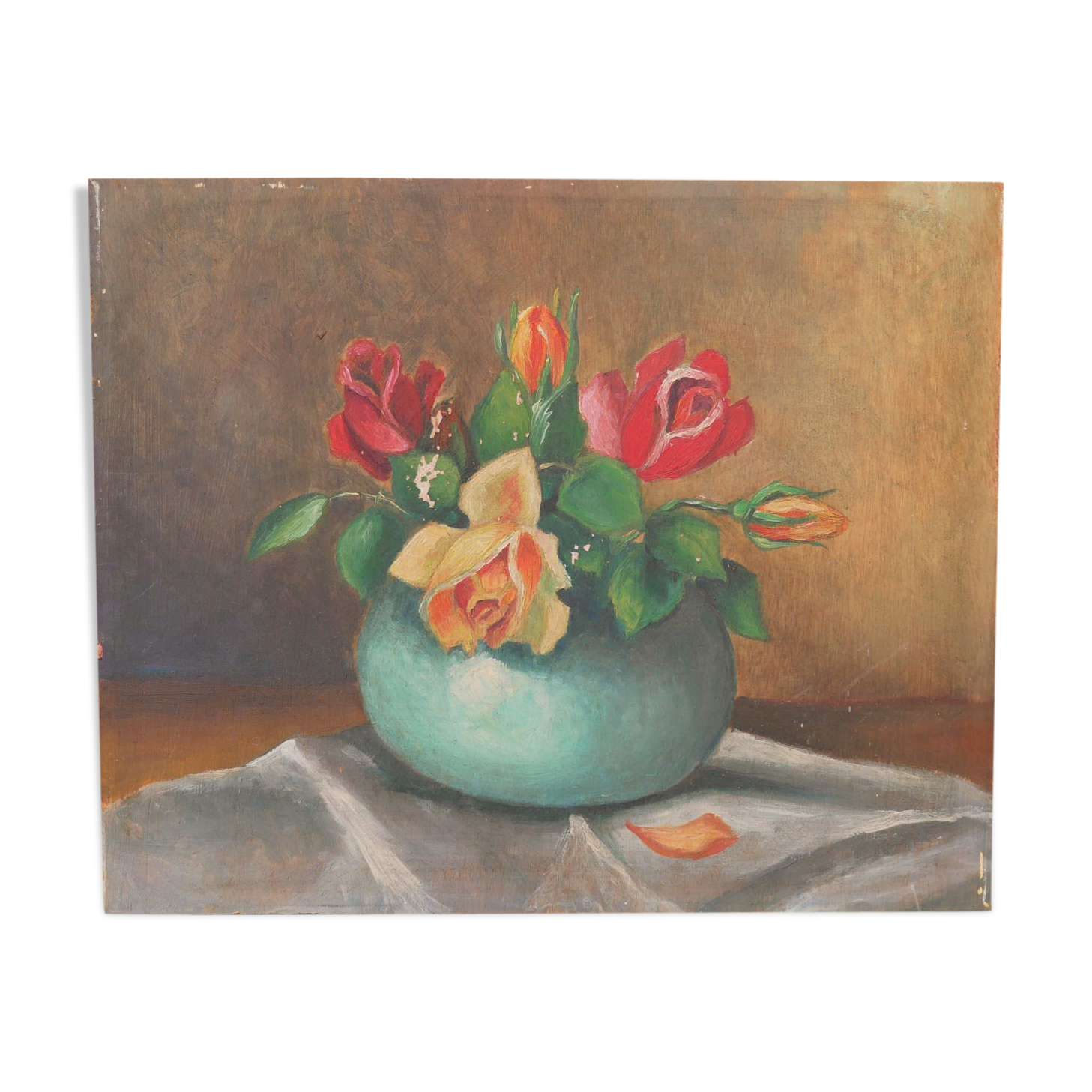 Painting, vintage wood painting Flowers