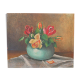 Painting, vintage wood painting Flowers