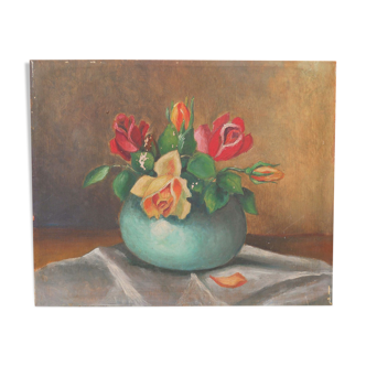 Painting, vintage wood painting Flowers