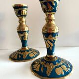 Atypical duo of candlesticks, candle holders, copperware from cerdon