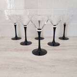 6 cocktail glasses / black stem martini glasses