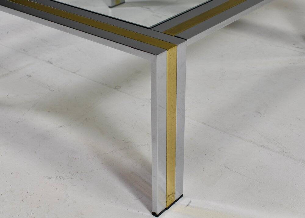 Square coffee table in brass, chrome and glass by Renato Zevi, Italy, 1970s