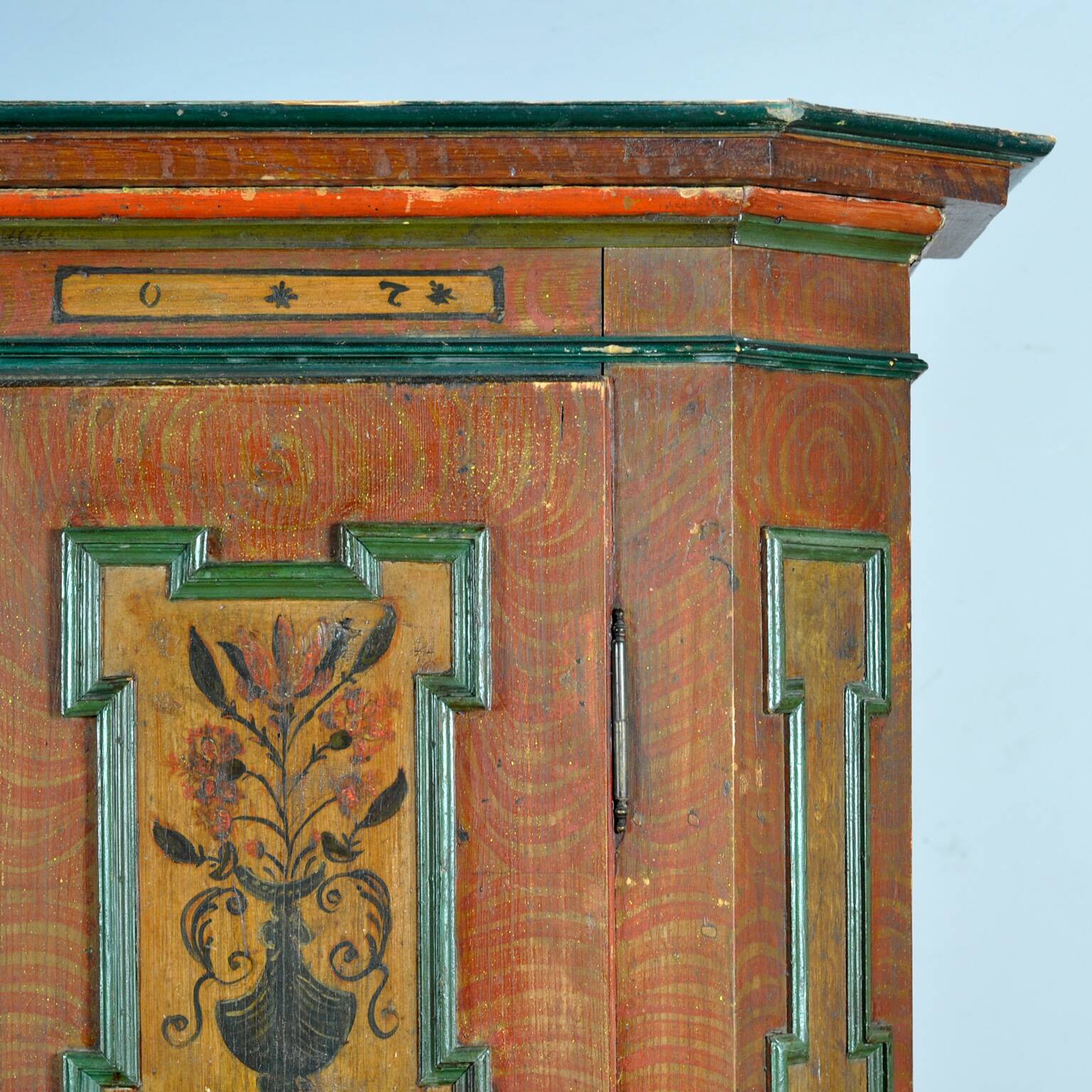 Hand Painted Folk Art Armoire/Bridal Cabinet, Southern Germany, Dated 1807