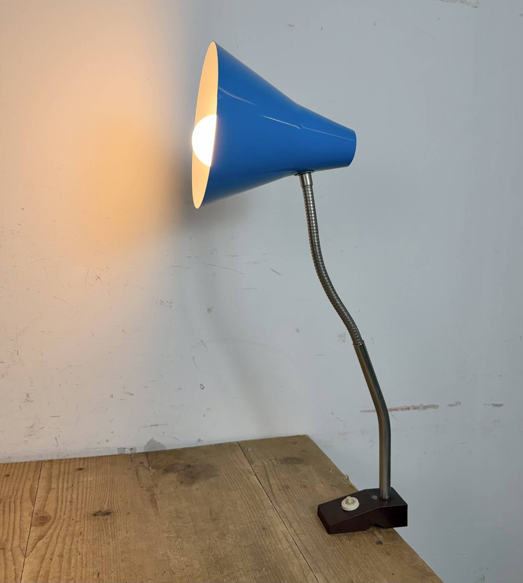 Blue Industrial German Workshop Table Lamp from Reif Dresden, 1960s