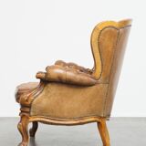 Antique Baroque Sheepskin Leather Chesterfield Armchair