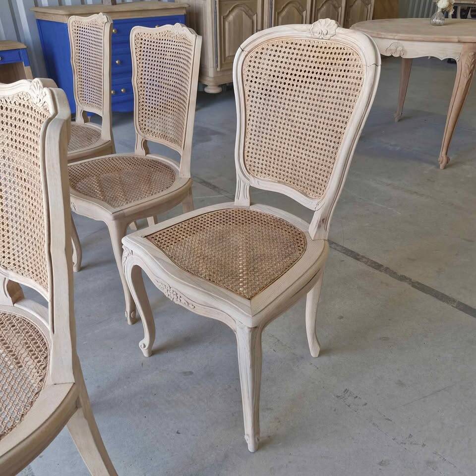 Set of 6 reclaimed solid wood cane chairs