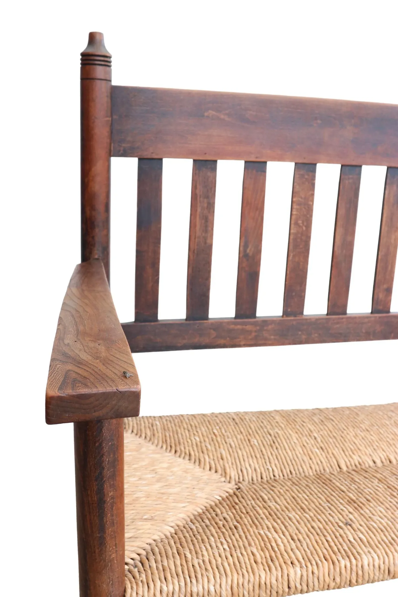 Antique Dutch wooden bench with woven seat