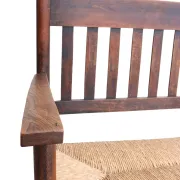 Antique Dutch wooden bench with woven seat