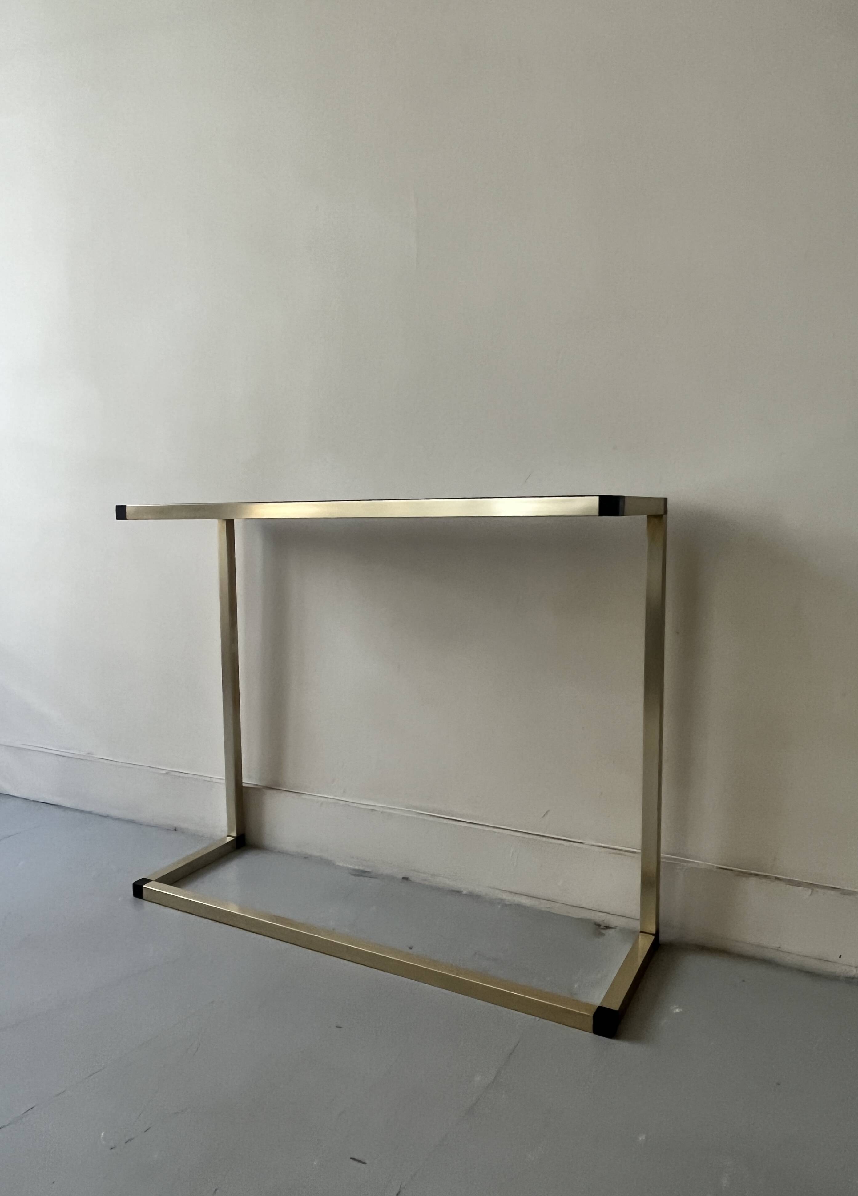 Console table in real brass and smoked glass, Italy 1970