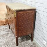 Commode marquetry style transition curved feet with marble top