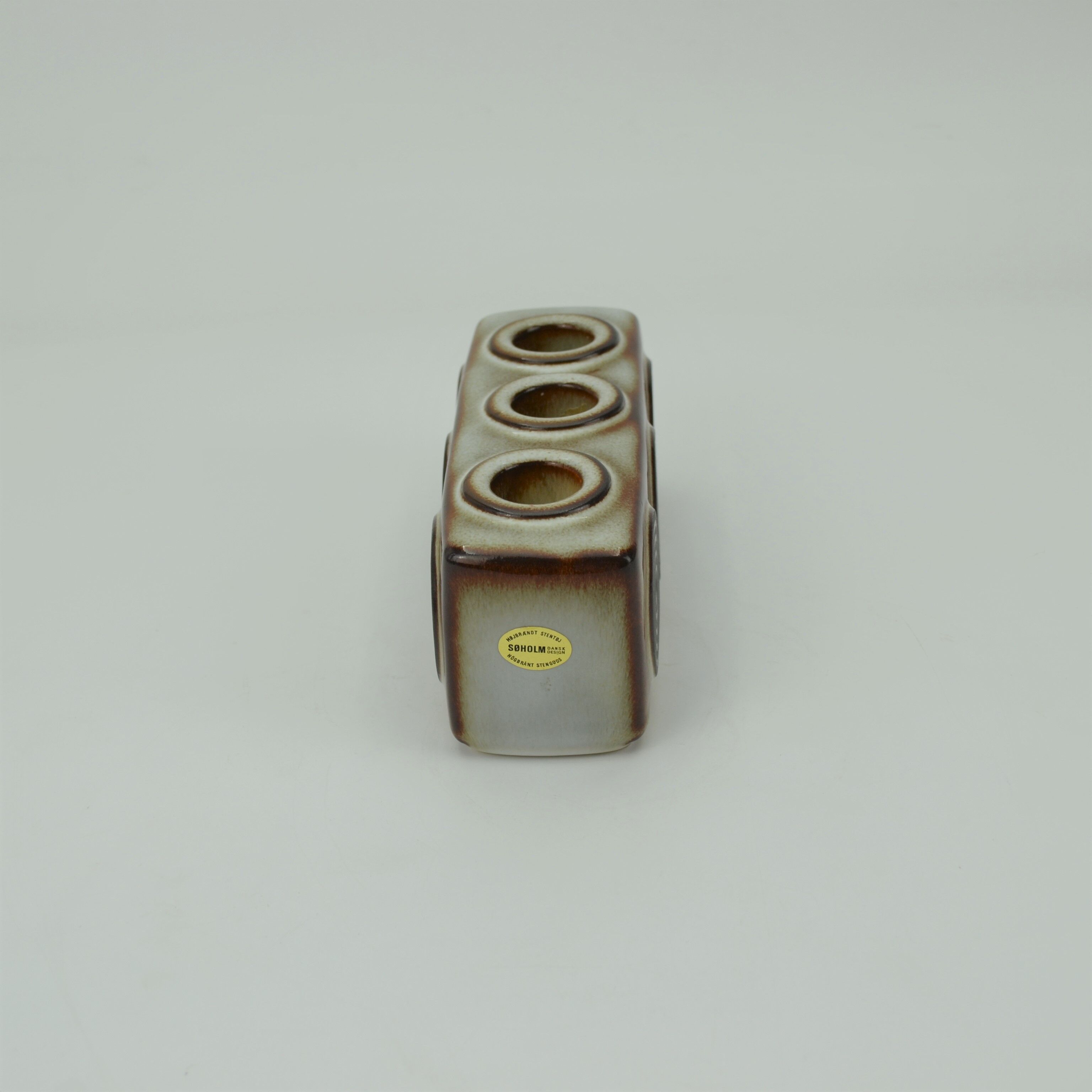 Triple stoneware candle holder grey serie by ejner johansen for søholm stentøj