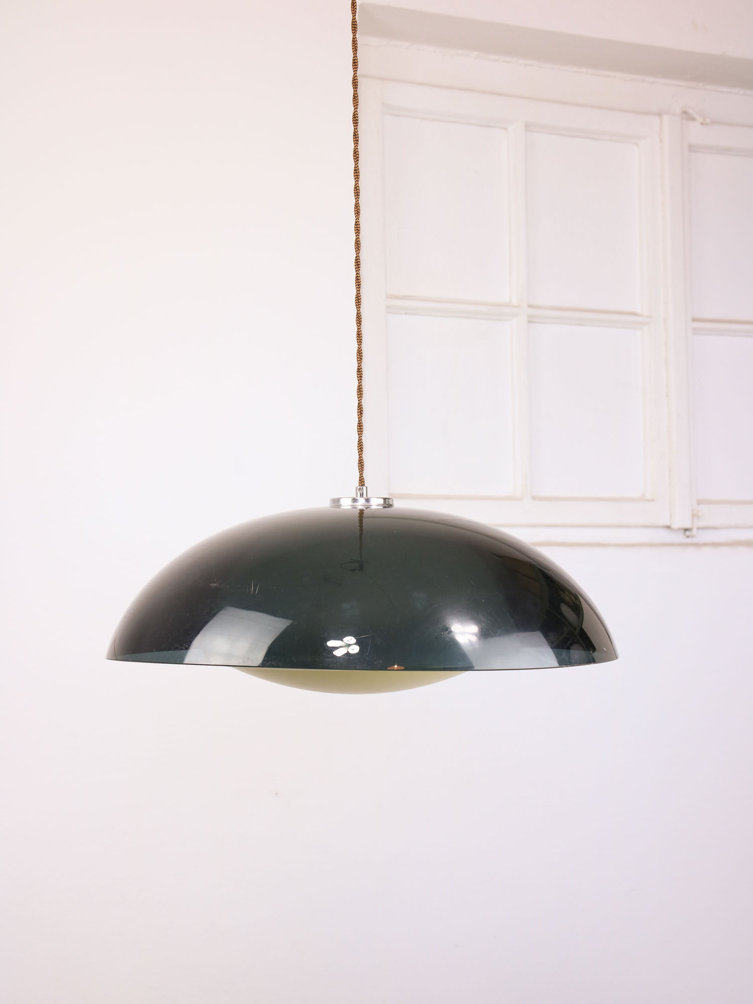 Italian green space age pendant lamp in plexiglass, 70s