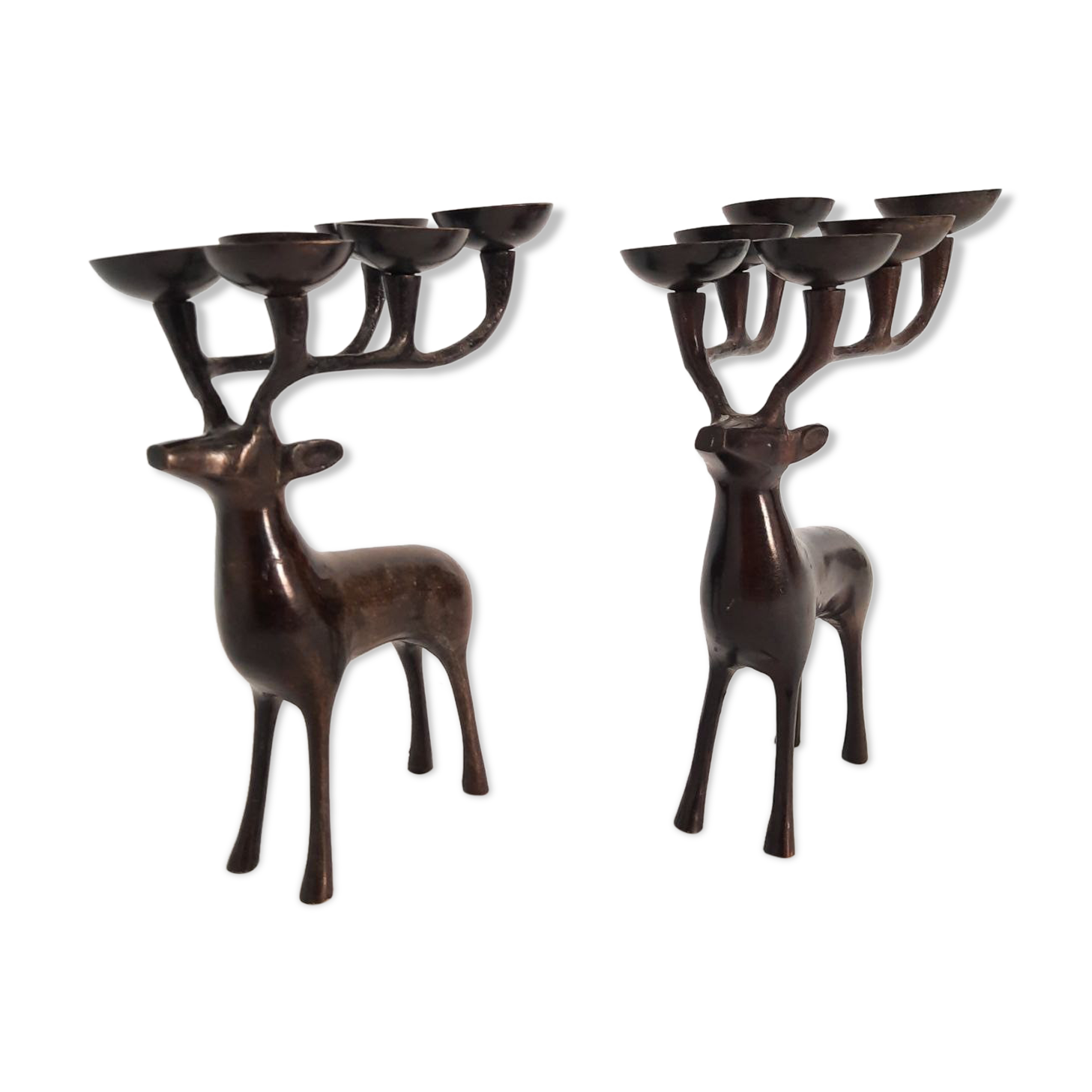 Pair of deer candle holders, bronzed brass