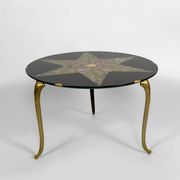 Exceptional coffee table in bronze and marble marquetry, c. 1960