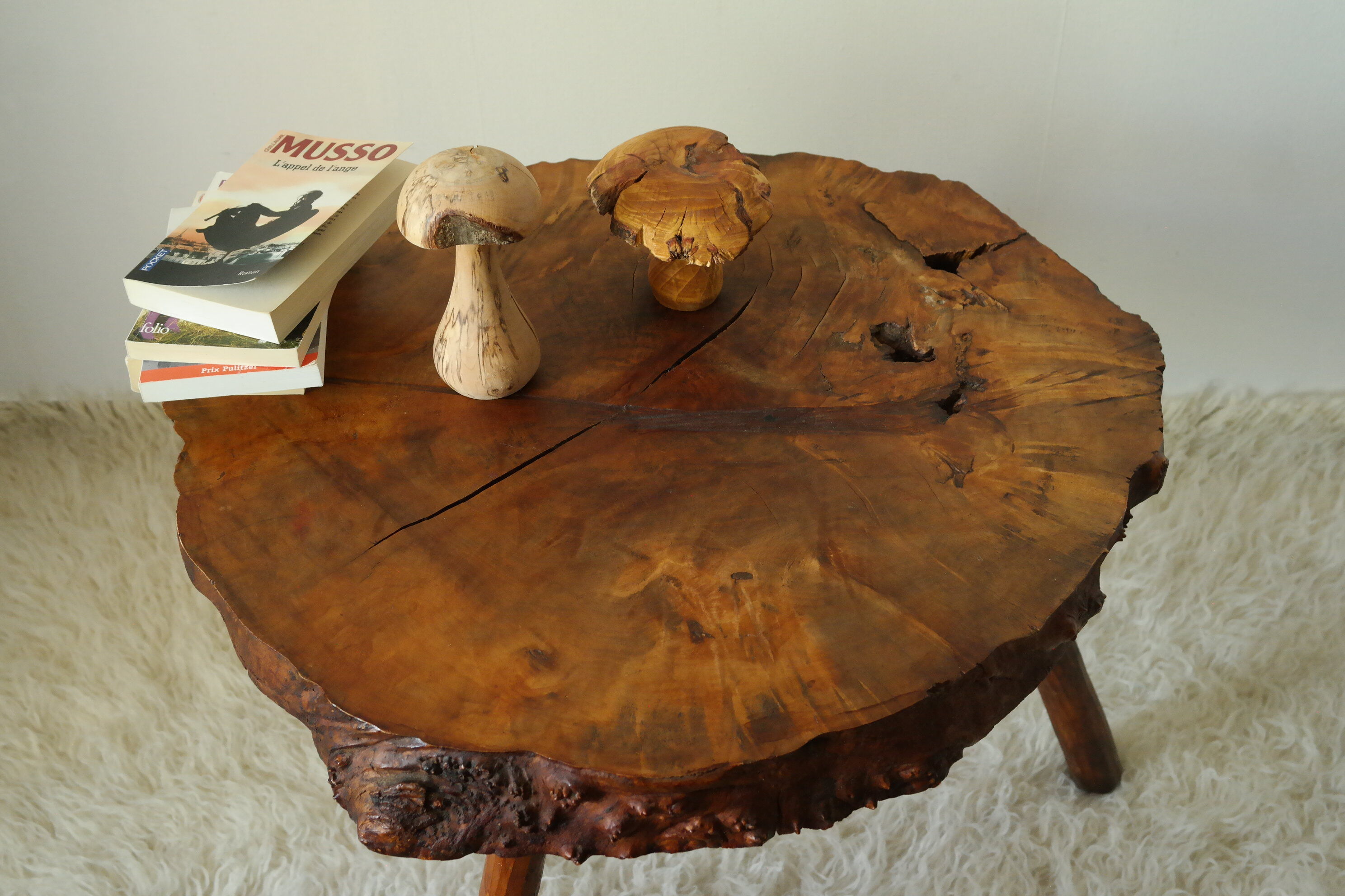 Brutalist side table made from vintage tree stump wood