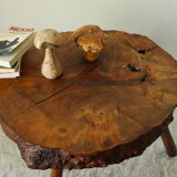 Vintage brutalist wood tree stump side table
