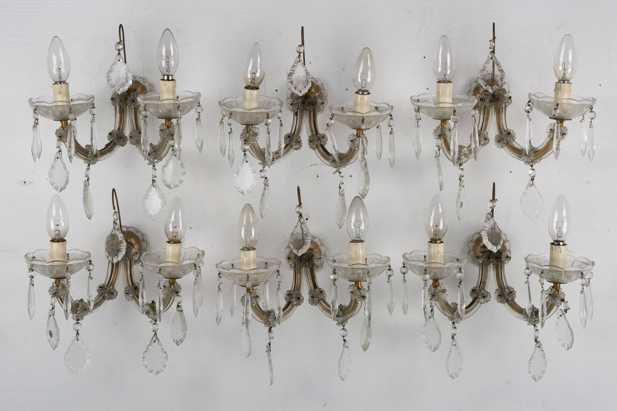 Set of six Maria Teresa sconces. Italy 1940s