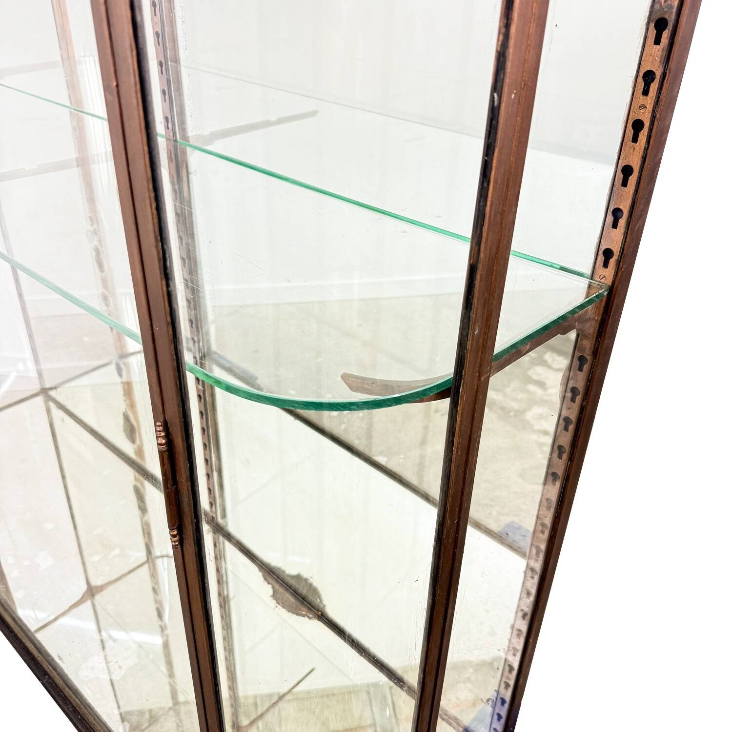 Large Antique Museum Display Cabinet with Curved Glass