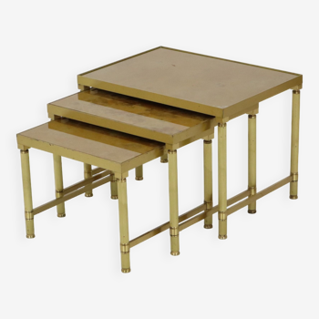 Set de 3 tables gigognes design laiton cuivre verre doré style maison jansen