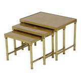Design set of 3 nesting tables brass copper glass gold style maison jansen
