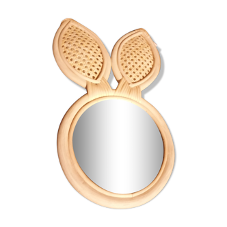 Rabbit-shaped rattan mirror - 27x47cm