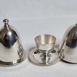Two egg cups under a silver metal bell with “Gombault” presentation tray, 28 cm