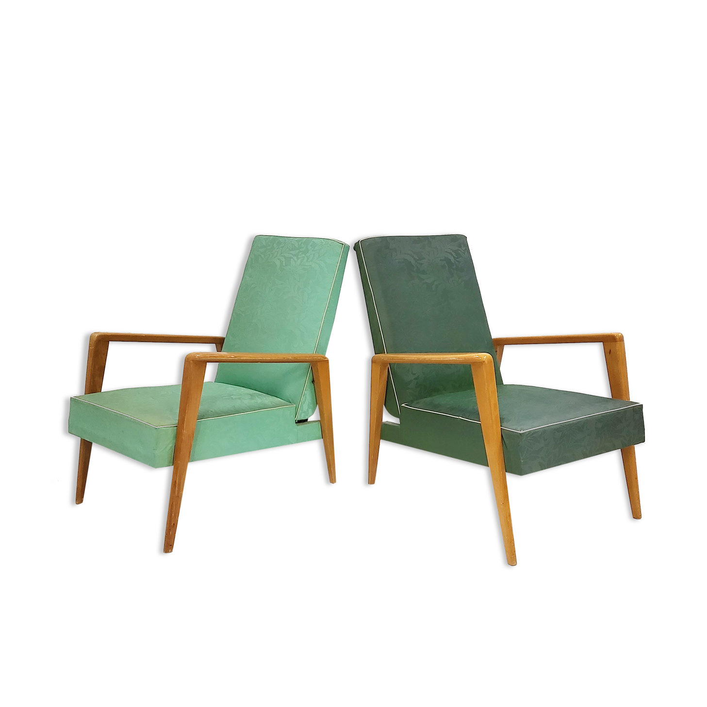 Pair of armchairs 1950 vintage reclining backrest