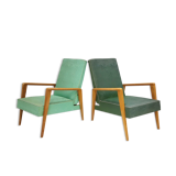 Pair of armchairs 1950 vintage reclining backrest