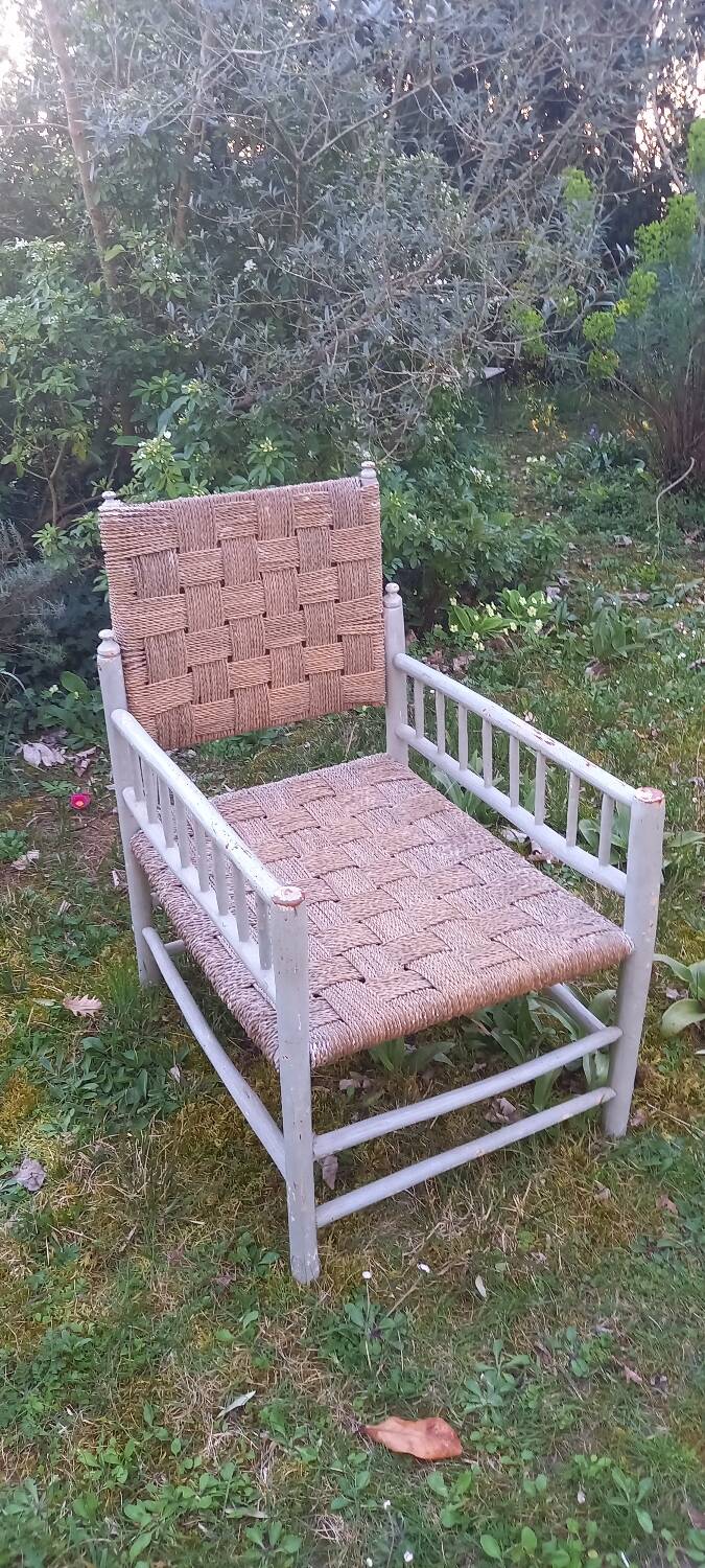 Rope-woven wooden armchair