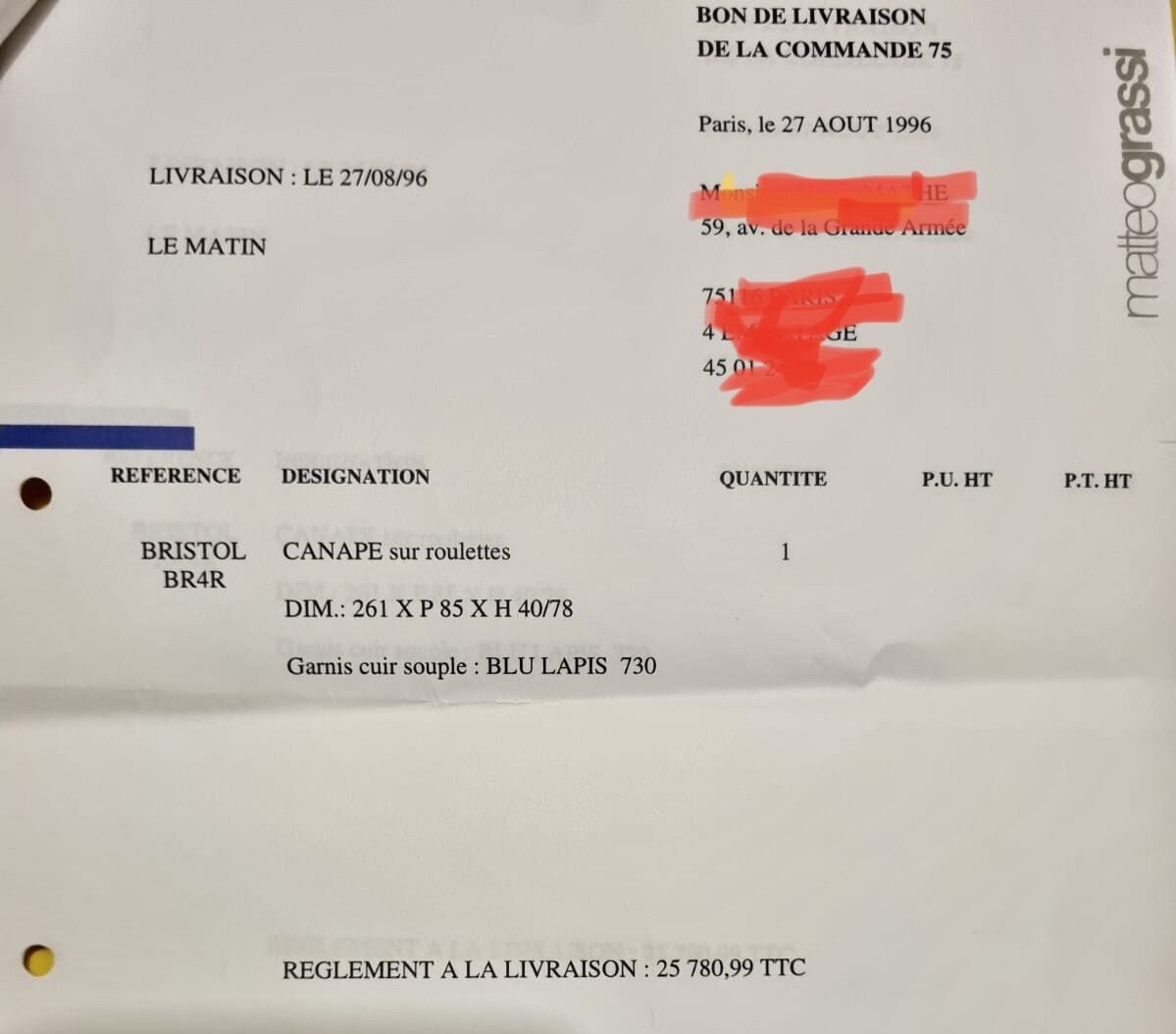 Bristol leather sofa Mateo Grassi 1996