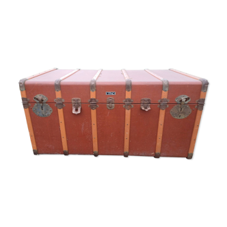 Wood and Faux Leather Travel Trunk