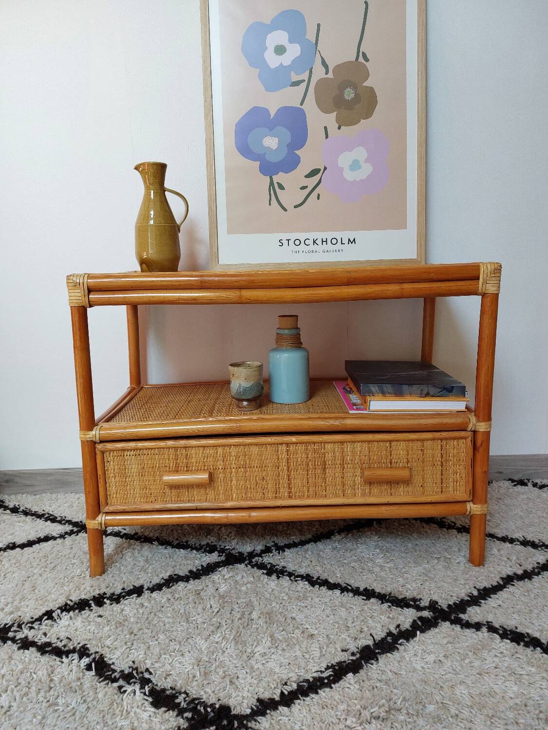 Commode rotin cannage vintage