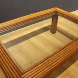 Table basse rectangulaire verre et rotin