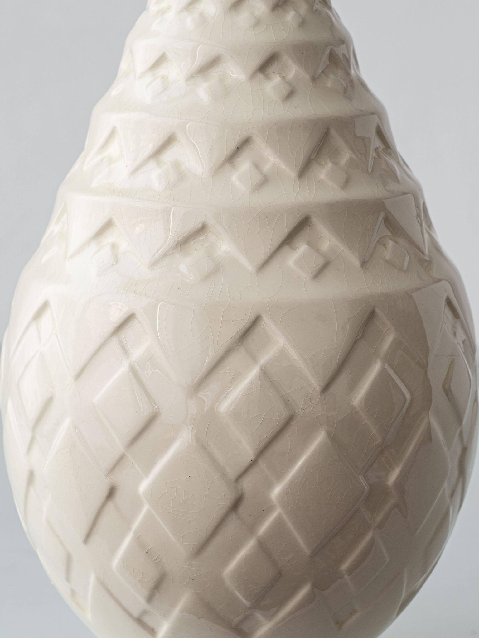 Art Deco table lamp by Charles Catteau for Boch Frères "Pineapple" with new Ikat silk shade.