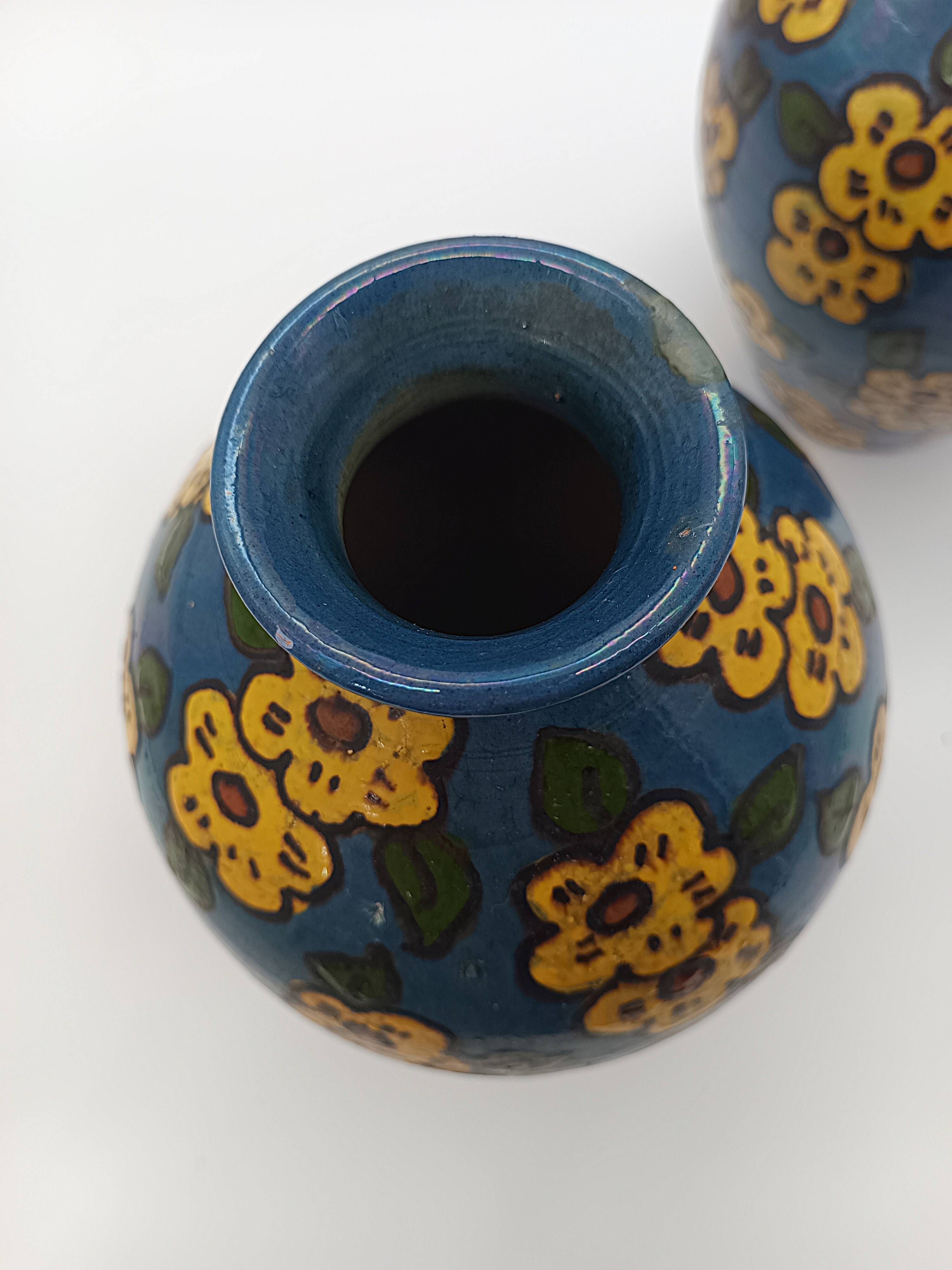 Pair of Large Art Deco Vases Émile Simonod H28cm Glazed Ceramic Blue