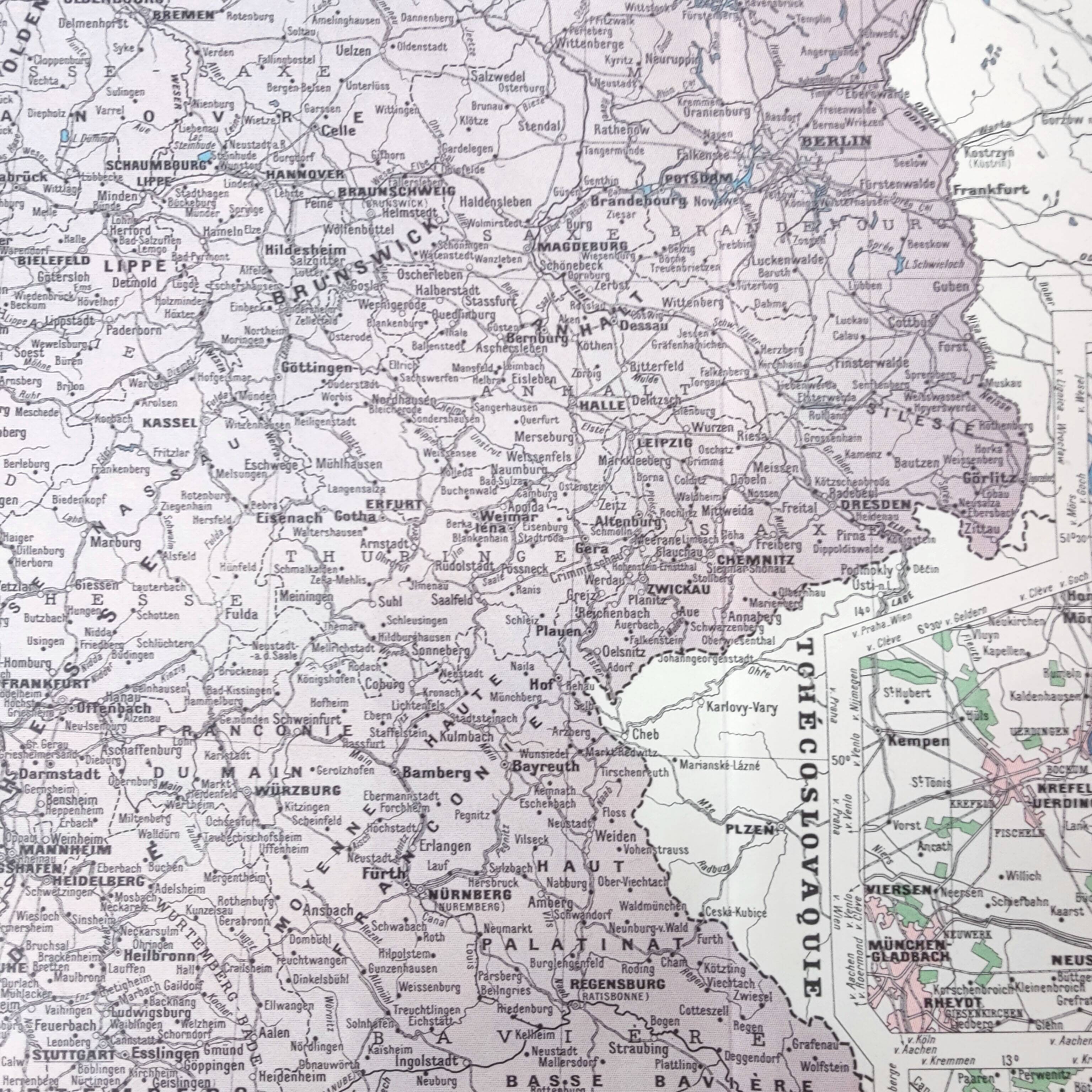 Old Germany map 43x43cm from 1950