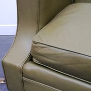 Jansen Olive green leather sofa France 1970